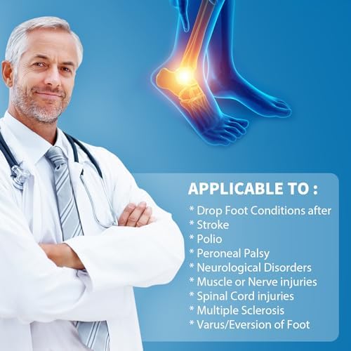 Tenbon Ankle Support Drop Foot Brace Orthosis - Comfort Cushioned Adjustable Wrap Compression For Improved Walking Gait, Prevents Cramps Ankle Sprains (Black)