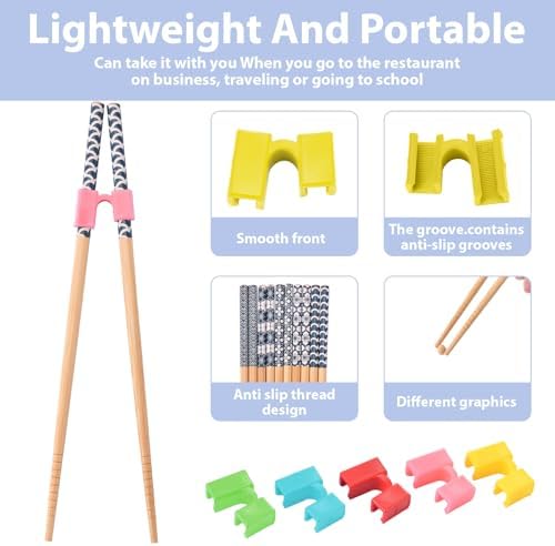 5 Pairs Training Chopsticks For Adults, Chopstick Helpers, Reusable Chopstick For Adults, Learning Training Chopsticks Helpers Set，Dishwasher Safe （8.86inch）
