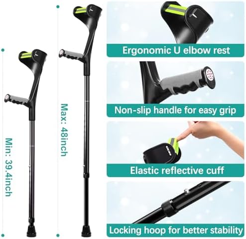 Forearm Crutches for Adults, Upgraded Heightened Forearm Crutches, 10-Level Adjustable Height, Arm Crutches Forearm, Aluminum Crutches for Walking