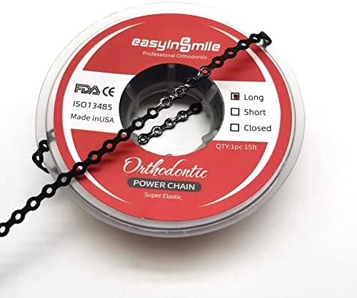 SNAWOP Dental Orthodontic Power Chain Multicolor Spool Elastic Rubber Bands for Teeth Braces (Long, Black)