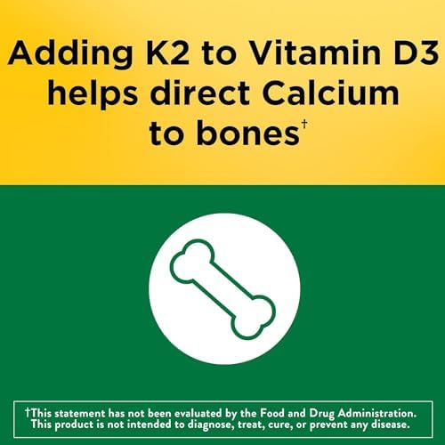 Nature Made Vitamin D3 K2, 5000 IU (125 mcg) Vitamin D, Dietary Supplement for Bone, Teeth, Muscle and Immune Health Support, 30 Softgels, 30 Day Supply - Pack of 2