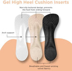 3/4 High Heel Cushion Insoles, Self-Adhesive Arch Support Inserts for Flat Feet and Arch Pain Relief, Gel Shoe Inserts for Sandal, Flats and High Heels (2 Pairs, Beige+Black, Women's 5-8.5)