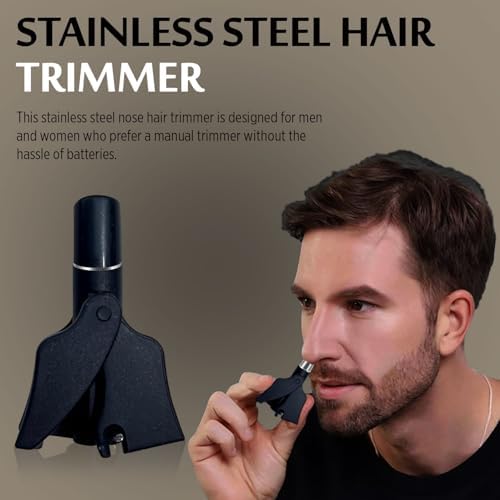 Stainless Steel Hair Trimmer for Men and Women | Manual Nose and Ear Hair Trimmer | Nose Clippers, 360° Rotating Hair Trimmers | Washable Nose Hair Remover | Gray