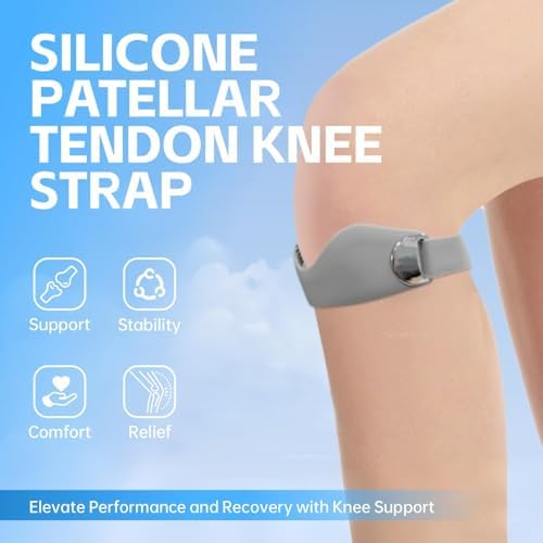 2Pack SiliCone Patellar Tendon Support Strap - Flex Wrap Knee for Men and Women, Non-Slip Patella Band for Running, Jumping & Pain Relief(Black)