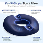 ZIKEE Dual U-Shaped Donut Pillow for Tailbone Pain, Hemorrhoid Pillow for Sitting with Pressure Relief Hole & Slope Design, Donut Seat Cushion for Coccyx, Postpartum & Post Surgery Sitting Relief