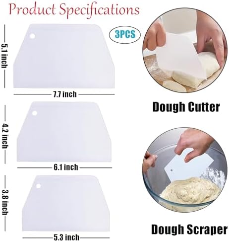 Set of 3 Cake Scrapers and Smoother Tools for Cake Decorating, Dough & Bowl Scrapers Plastic Icing Smoothers Dough Cutters Bench Scrapers（T Shape）