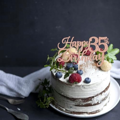 Rsstarxi 1 Pack Happy 35th Birthday Cake Topper Glitter Cheers to 35 Years Hello 35 Fabulous Cake Pick for It's My 35 Birthday Theme Celebrate Party Cake Decorations Supplies Rose Gold