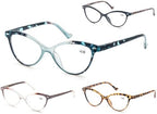 Reading Glasses for Women Cat Eye Ladies Readers +0.75 Cute Cateye Women's Cheaters Glasses 4 Pack Lightweight Comfortable Fit
