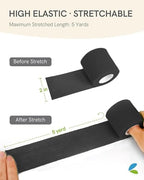 FriCARE Self Adhesive Bandage Wrap, Medical Tape in First Aid Kit, Cohesive Bandages for Wounds Sport Vet, 2 Inches X 5 Yards 6 Rolls, Black
