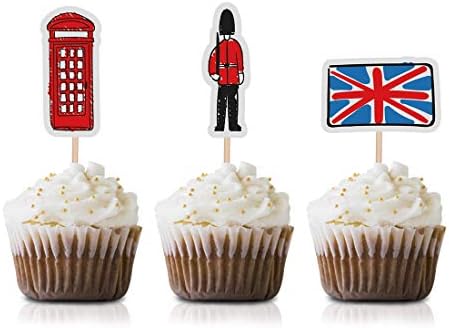London Cupcake Toppers Picks, 24-Pack Baby Shower Or Birthday British UK Party Supply Decorations