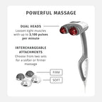 Homedics Back Massager - Heated Automatic Percussion Back, Body and Neck Massager with Duel Pivoting Heads, Interchangeable Nodes, for Shoulders, Legs and Feet, White