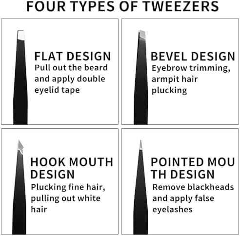 4 Pcs Tweezers Set, Professional Stainless Steel Precision Eyebrow Tweezers for Women Men Splinter Facial Hair Ingrown Hair Removal Tool, with Snap Storage Case