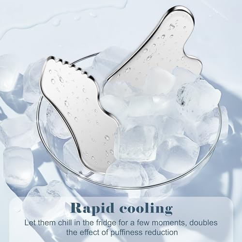 MoHern 2 Pcs Stainless Steel Gua Sha Tool, Gua Sha Facial Tools, Durable GuaSha Tool for Jawline Sculpting, Face Massager, Puffiness Reducing, Skin-Care Gift