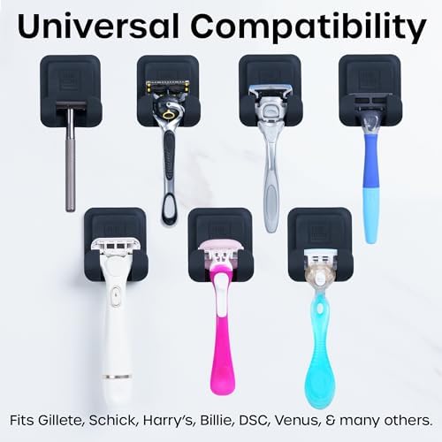 Vanibiss The Man Silicone Razor Holder for Men - Fit Any Razor Secure & Safe - Bathroom Organization Hooks for Shower Wall - Compatible with Gillette, Harry's, Schick & Other Brands (2 Pack)