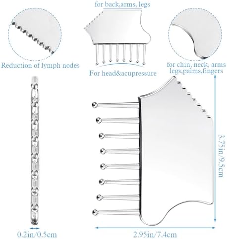 Ptwola Metal Scalp Handheld Head Massage Comb Massager Metal Guasha Scraping Tool Multi-Functional Guasha Scraping Comb for Head Neck Shoulders Legs Arms