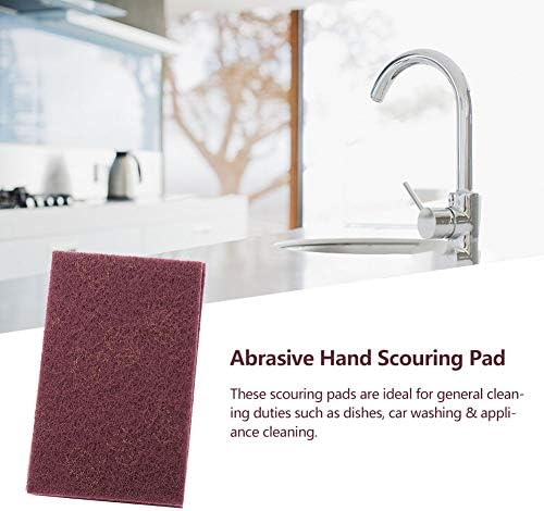 Akozon 5pcsset Industrial Scouring Pads, Abrasive Scourer, Heavy Duty Finishing & Cleaning Sponge Pads (Red)