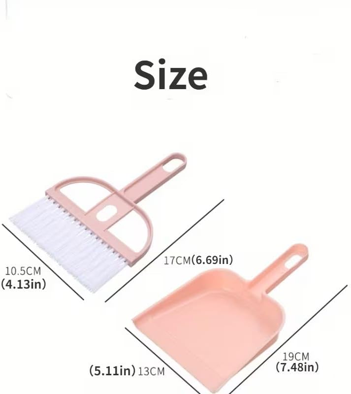 Mini Dust Pan and Brush Set, Plastic Dustpan and Broom Set for Desktop Cleaning, Pink
