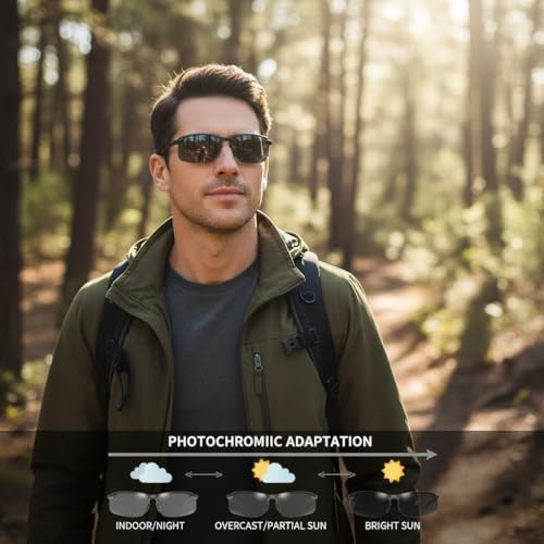 Jowxsx White-black Polarized Photochromic Sunglasses UV400 Sports Sunglasses Day and Night Driving Glasses Ultra-Light Sun Glasses Eyewear Cycling Glasses and Goggles