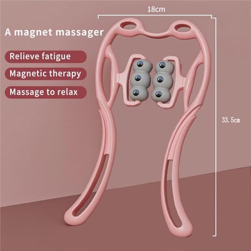 Manual Cervical Neck Massager,With 6 Wheels And 12 Magnets, It Can Be Used To Massage The Cervical Spine, Waist And Legs, Relieve Pain, Prevent Muscle Relaxation, And Promote Blood Circulation. (Pink)