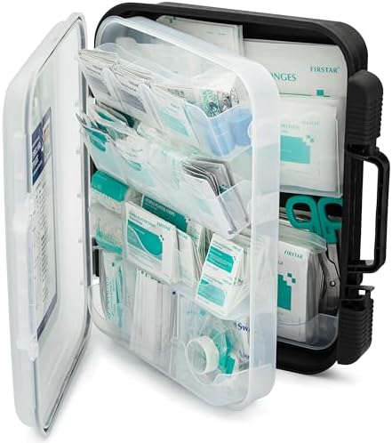 Large Wall Mountable & Portable First Aid Kit Cabinet for Business, Office, School, Warehouse & Workplace Safety – OSHA Compliant Emergency Medical Supplies with Tilting Shelves & Mounting Hardware