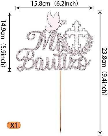 1 Pack Spanish Mi Bautizo Cake Topper Glitter Cross First Holy Communion Baptism Cake Pick Religious God Bless Baptism Cake Decoration for Baby Shower Birthday Party Supplies Silver