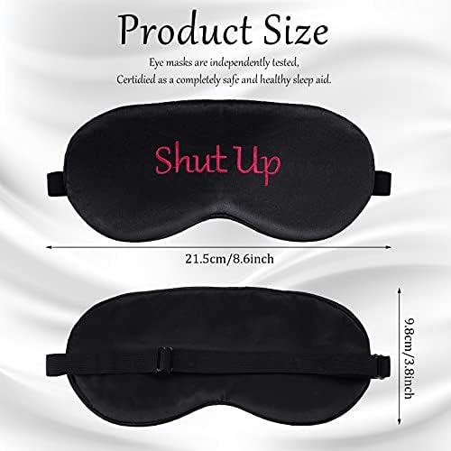 Geyoga 4 Pieces Funny Eye Mask for Sleep Soft Satin Blocking Blindfold with Adjustable Strap Silk Eye Cover Out Lights for Women Men Travel, Nap, Meditation (Black with Red Words,Classic Style)