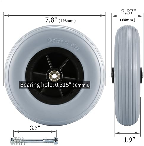 Pair of 8" x 2" (200x50) Caster Wheels for Electric/Power Wheelchair - 8 inch Solid Tire Replacement Wheels (8"x 2" (200x50) - Gray)
