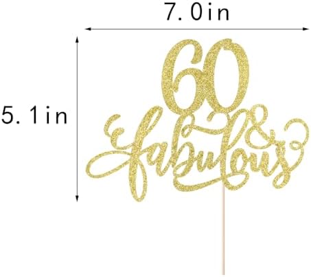 Kaoenla 60 & Fabulous Cake Toppers-60/sixty Birthday 、sixty And Fabulous、60 Anniversary 、60 Wedding AnniversaryC Party 、Happy 60th Birthday Selected Cake Decorations Supplies (golden, 60)