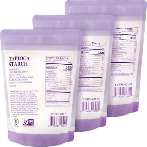 52USA Tapioca Starch, 3 Pack (42oz Total) | Tapioca Flour from Cassava Root | Gluten Free Flour Substitute | Vegan, Kosher, Non-GMO | Thickener for Baking, Cooking, Soups & Bubble Tea