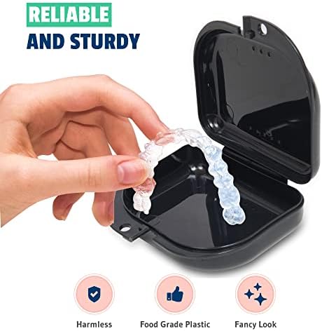 Retainer Case - Pack of 2 - Odorless Mouth Guard Case-Retainer Holder-Ventilated, Durable & Hygienic Guard Case for Carrying and Protecting Braces, Partial Dentures & Aligners-Black-3.14 x 3.14 x 1.1