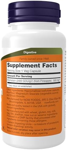 NOW Foods Supplements, Bromelain (Natural Proteolytic Enzyme) 2,400 GDU/g - 500 mg, Natural Proteolytic Enzyme*, 60 Veg Capsules