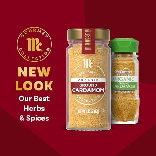 McCormick Gourmet Collection Cardamom, Ground, Organic, Non GMO, Our Best Herbs & Spices, Sweet, Lemony Taste & Enticing Aroma, Enhance Cakes, Cookies, Coffee & Spice Blends, 1.75 oz