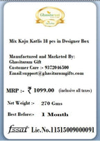 Ghasitaram Gifts Jaiccha Rakhi Gifts for Brothers Assorted Kaju Katlis 18 pcs in Designer Box with Pearl Beads Rakhi