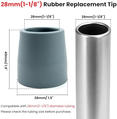 Rubber Crutch Tips 1-1/8 Inch 8 Pack, Heavy Duty Replacement Tips for Walker, Cane, Walking Stick and Commode Legs, Non-Slip Walker Feet Caps