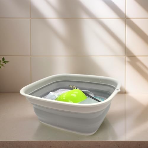 SAMMART 7.7L (2 Gallon) Collapsible Tub - Foldable Dish Tub - Portable Washing Basin - Space Saving Plastic Washtub (Grey, S)