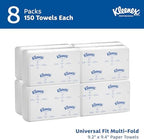 Kleenex Professional Universal Multifold Paper Towels, Bulk (02046), Absorbency Pockets, 9.2" x 9.4" Towel, White (150 Sheets/Pack, 8 Packs/Case, 1,200 Sheet Total)