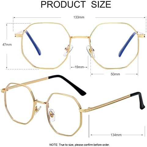 JOVAKIT Polygon Blue Light Blocking Glasses for Women Men Vintage Octagon Square Non-prescription Metal Eyeglasses