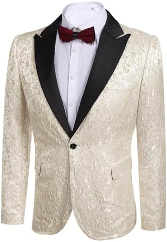 COOFANDY Mens Floral Tuxedo One Button Luxury Shiny Blazer Dinner Party Prom Wedding Suit Jacket