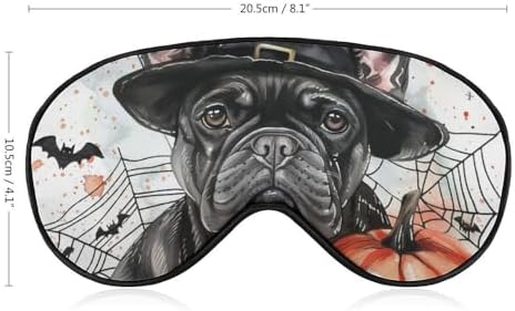 Halloween Dog Sleep Mask Cute French Bulldog Dog Pumpkins Blindfold for Adult Play Adjustable Soft Eye Sleep Mask for Men Women Travel Nap Games