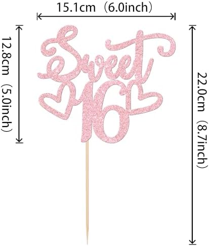 1 PCS Sweet 16 Cake Topper Cheers to 16 Years Old Teenager Cake Pick 16th Birthday Party Decorations for Sweet Sixteen Theme Happy 16th Birthday Party Cake Decorations Supplies Light Pink