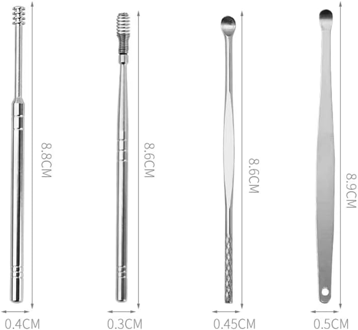 Ear Wax Removal Tool Kit, 6 Piece Stainless Steel Earwax Remover Set with Spoon and Curette, Ear Cleaning Tools with Yellow Carrying Case