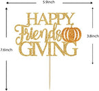 Happy Friends Giving Cake Topper - Thanksgiving Cake Decorations, Give Thanks, Friends Harvest Maple Pumpkin Holiday Party Supplies Gold Glitter
