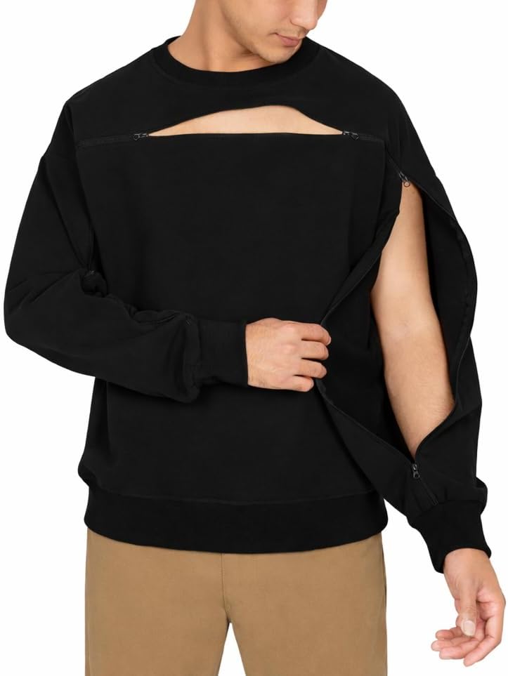 95% Cotton Crewneck with Full Arm & Chest Access | Dialysis, Chemo & IV Infusion Sweatshirt | Unisex Relaxed Fit