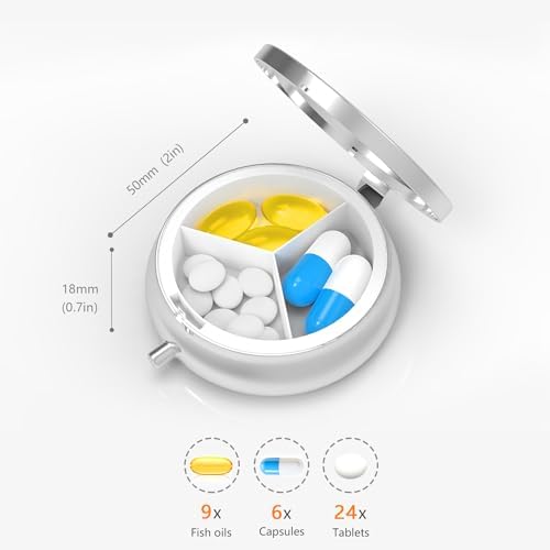Pill Box-3 Compartment Small Pill Case for Purse & Pocket Mini Metal Pill Holder Travel Pill Container to Hold Supplements Vitamins BPA-Free (Hummingbird)