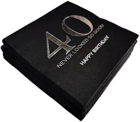 Black and Silver Happy 40th Birthday Disposabel Napkins,40th Birthday Party Decoration Dessert Beverage Cocktail Cake Napkins 40pcs