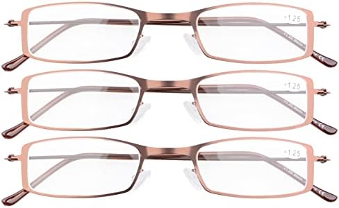 Eyekepper 3-Pack Unique Lightweight Stainless Steel Frame Reading Glasses for Men and Women Brown +3.5