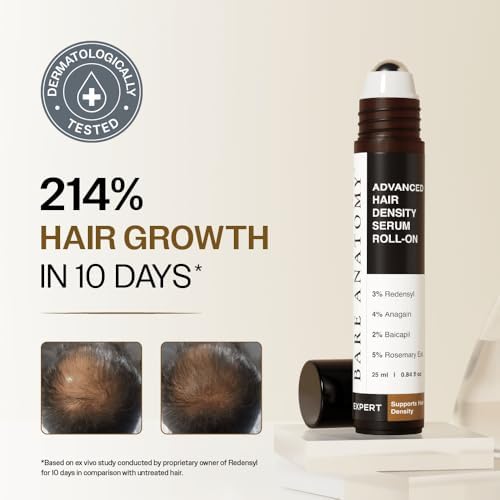 Bare Anatomy Advanced Hair Density Roll-On| 3% Redensyl + 4% Anagain + 2% Baicapil + 5% Rosemary, Rice Water, Biotin & Saw Palmetto| Reduces Hair Fall, Supports Hair Growth for Men & Women | 25ml
