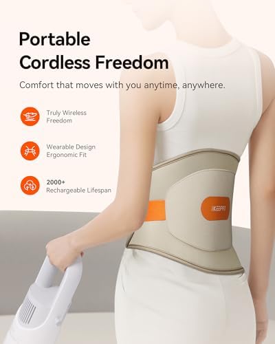 IKEEPFIT Portable Heating Pad for Back, Cordless Wearable Heat Belt with Massager for Lower Back Pain Relief, Battery Powered 8000 mAh Rechargeable, MAXwarm® 3.0, Gift for Women Men 90-310 lbs