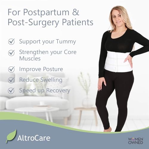 Postpartum & Post Surgery Abdominal Binder. 3-Panel belly band for recovery after childbirth, hysterectomy, tummy tuck, hernia, diastasis recti. Size S/M (30" to 45"). Made in USA.