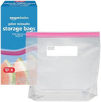 Amazon Basics Reclosable Gallon Food Storage Bags with Double Zipper Seal, Stand and Fill Base, BPA Free, 120 Count